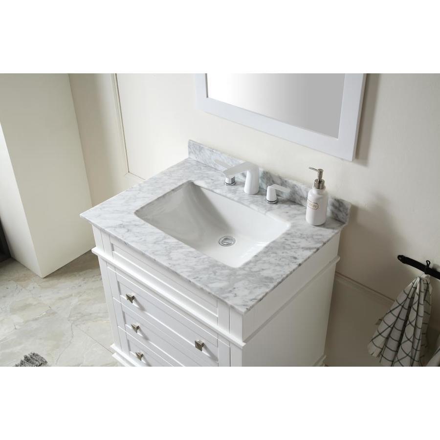 ANZZI Wineck Series 36-in White Single Sink Bathroom Vanity with Carrara White Natural Marble Top (Mirror Included)