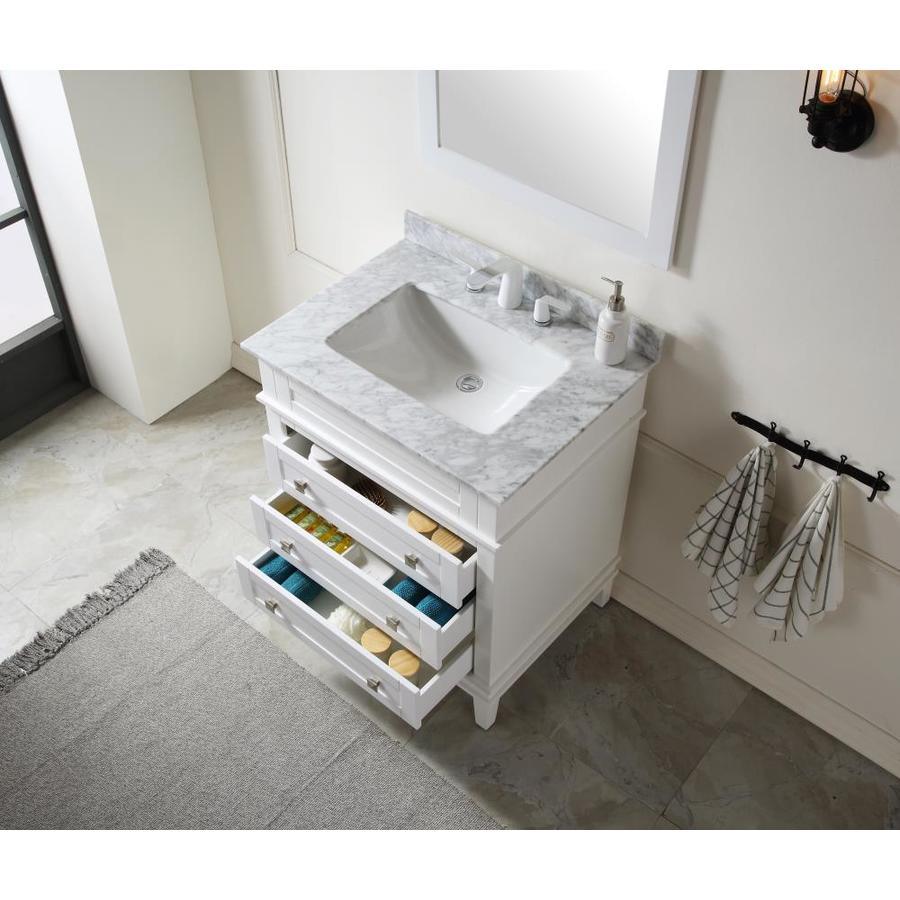 ANZZI Wineck Series 36-in White Single Sink Bathroom Vanity with Carrara White Natural Marble Top (Mirror Included)
