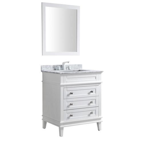 ANZZI Wineck Series 36-in White Single Sink Bathroom Vanity with Carrara White Natural Marble Top (Mirror Included)