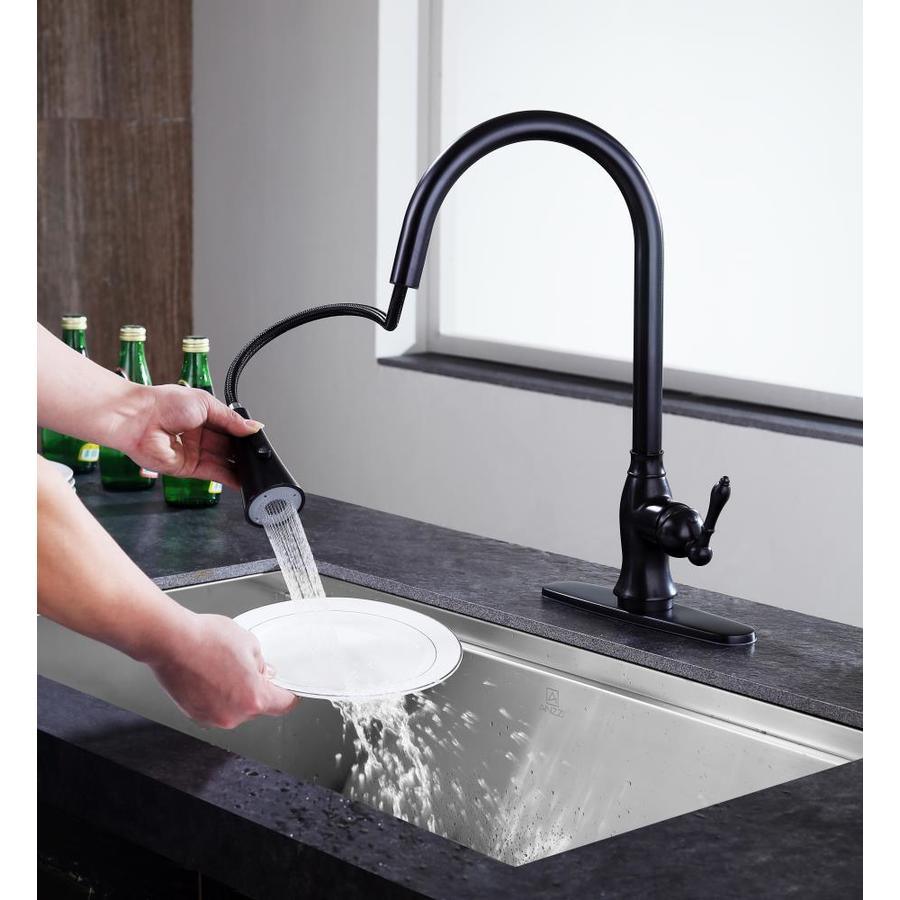 ANZZI Rodeo Oil Rubbed Bronze 1-Handle Deck-Mount Pull-Out Handle Kitchen Faucet (Deck Plate Included)