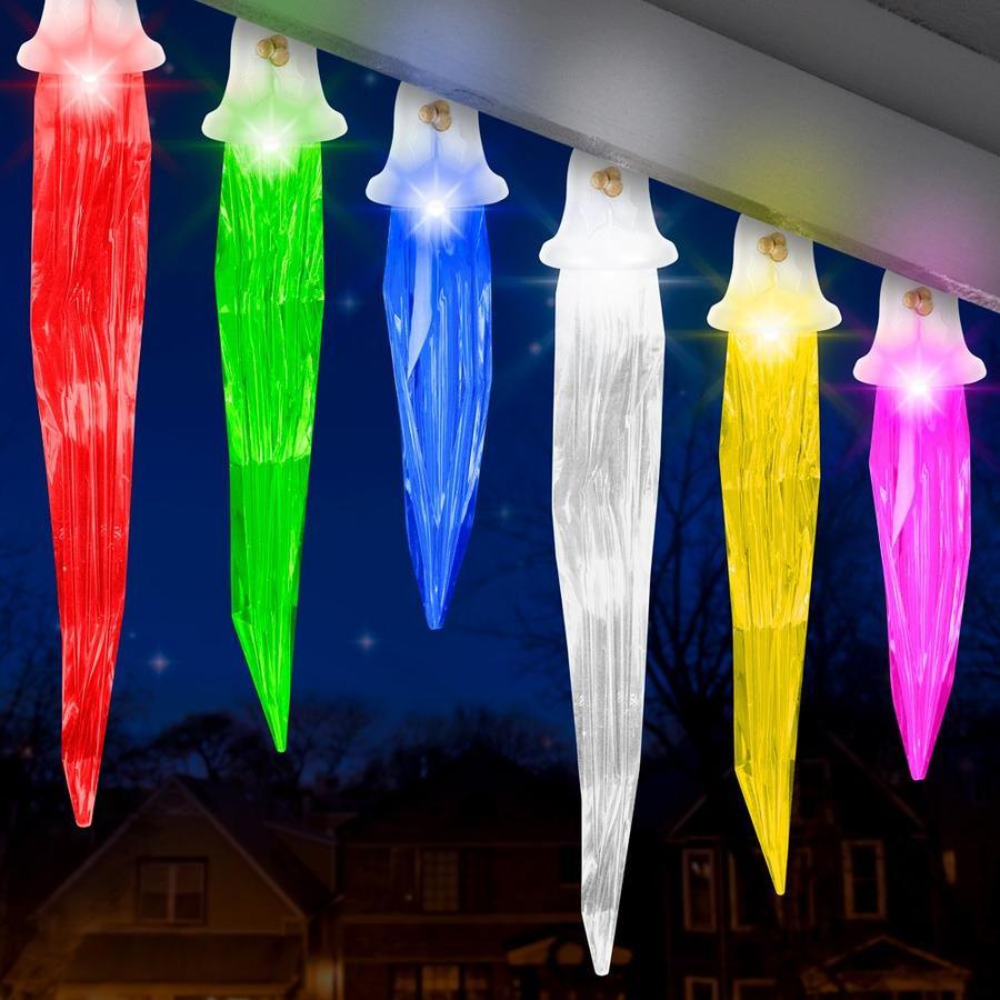 LightShow Orchestra of Lights 24-Count Multi-function Color Changing Icicle LED Plug-In Christmas Icicle Lights