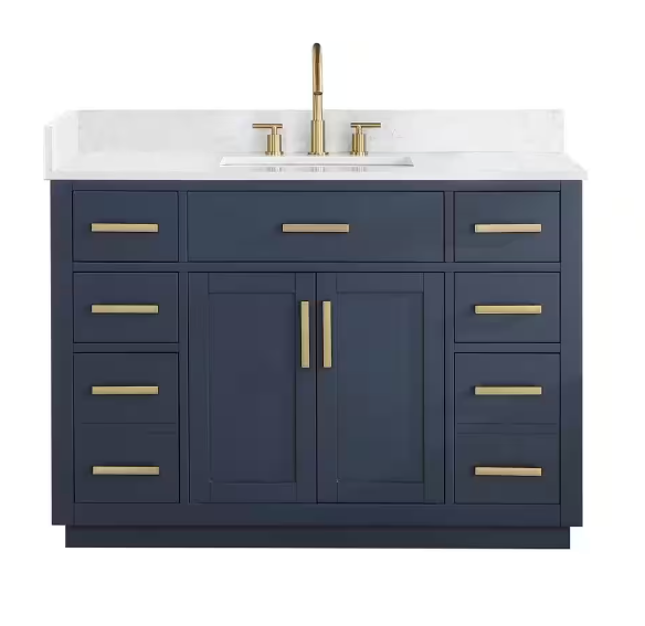 Gavino 48 in. W x 22 in. D x 34 in. H Bath Vanity in Royal Blue with Grain White Composite Stone Top