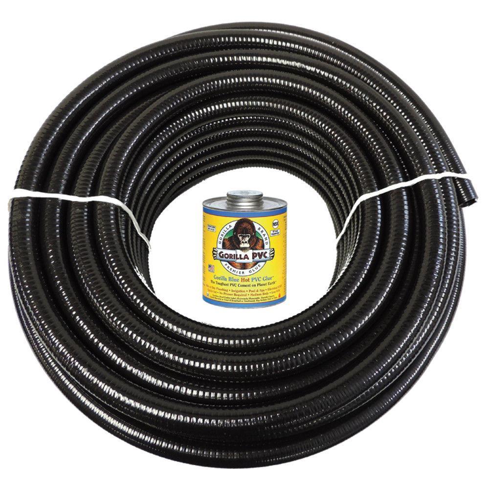 1/2 in. x 50 ft. Black PVC Schedule 40 Flexible Pipe with Gorilla Glue