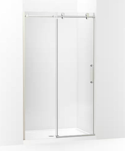 Cursiva 44-48 in. W x 78 in. H Sliding Frameless Shower Door in Anodized Brushed Nickel