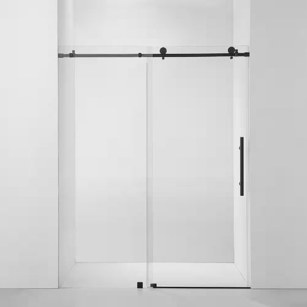 76 in. H x 60 in. W Frameless Sliding Tub Door in Matte Black with Clear Tempered Glass