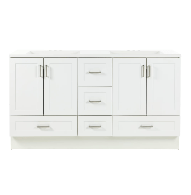 Maybell 61 in. W x 19 in. D Double Sink Bath Vanity in White with White Cultured Marble Top