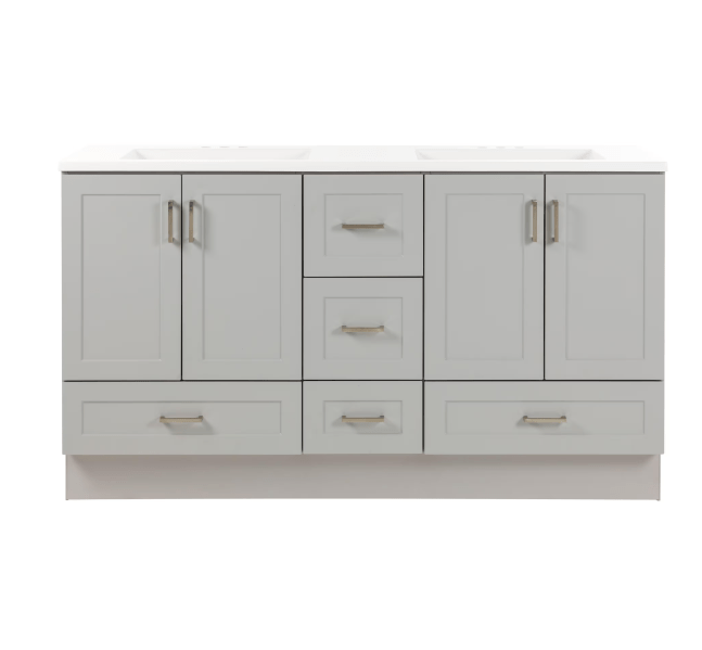 Maybell 61 in. W x 19 in. D Double Sink Bath Vanity in Pearl Gray with White Cultured Marble Top