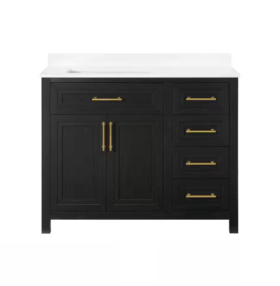 Beaufort 42 in. W x 19 in. D x 34 in. H Single Sink Bath Vanity in Ebony Wood with White Engineered Stone Top