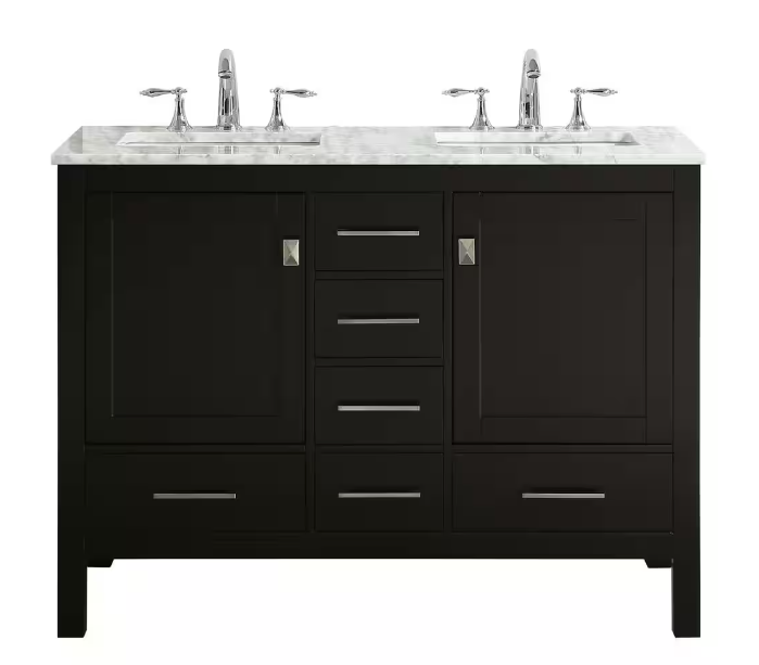 Aberdeen 48 in. W x 22 in. D x 34 in. H Double Bath Vanity in Espresso with White Carrara Marble Top with White Sinks