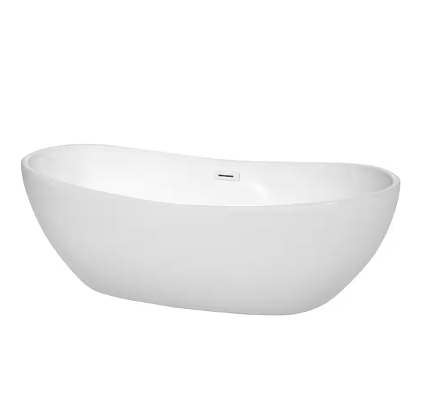 Rebecca 65 in. Acrylic Flatbottom Bathtub in White with Shiny White Trim