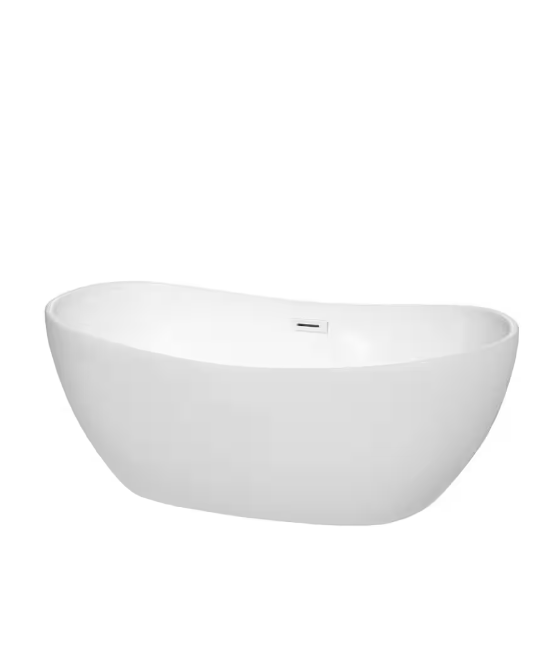 Rebecca 60 in. Acrylic Flatbottom Bathtub in White with Shiny White Trim