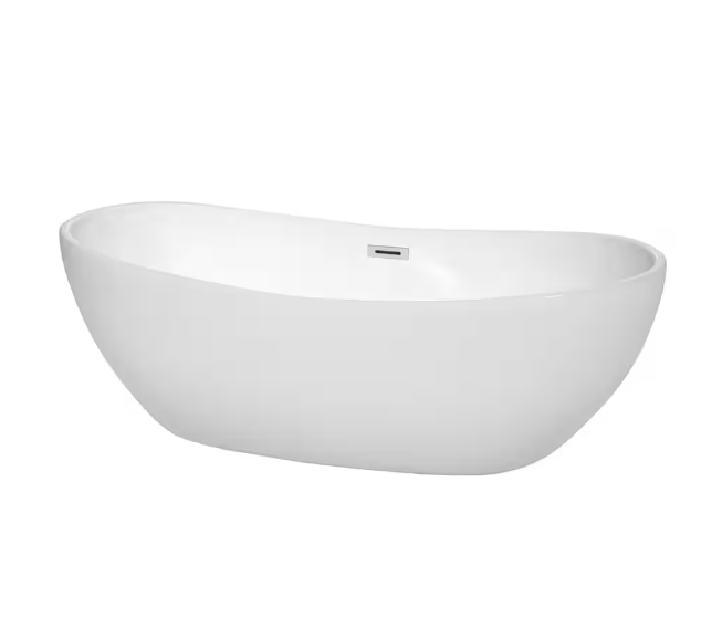 Rebecca 69.6 in. Acrylic Flatbottom Non-Whirlpool Bathtub in White with Polished Chrome Trim