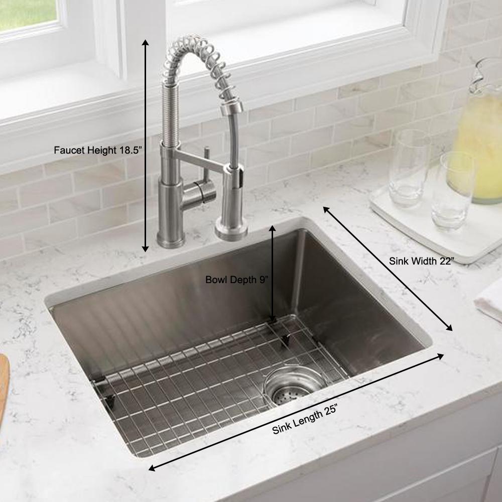 All-in-One Tight Radius Stainless Steel 25 in. 18-Gauge Single Bowl Dual Mount Kitchen Sink with Spring Neck Faucet