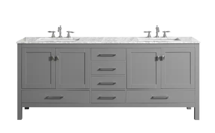 Aberdeen 78 in. W x 22 in. D x 34 in. H Double Bath Vanity in Gray with Carrara Marble Top with White Sinks