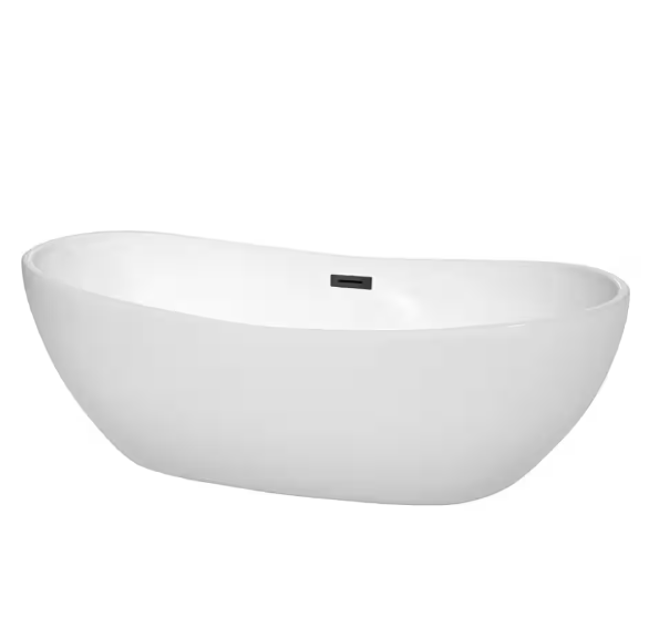 Rebecca 70 in. Acrylic Flatbottom Bathtub in White with Matte Black Trim