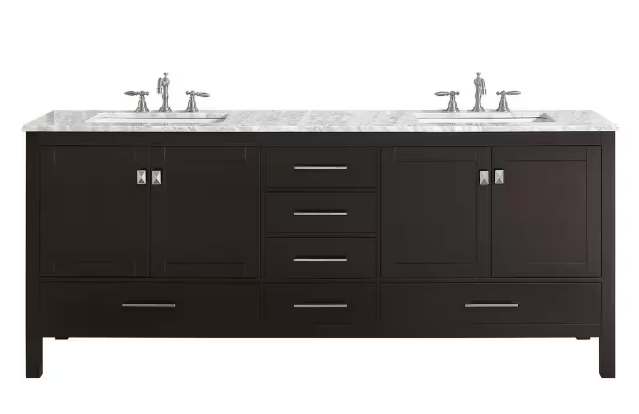 Aberdeen 78 in. W x 22 in. D x 34 in. H Double Bath Vanity in Espresso with White Carrara Marble Top with White Sinks