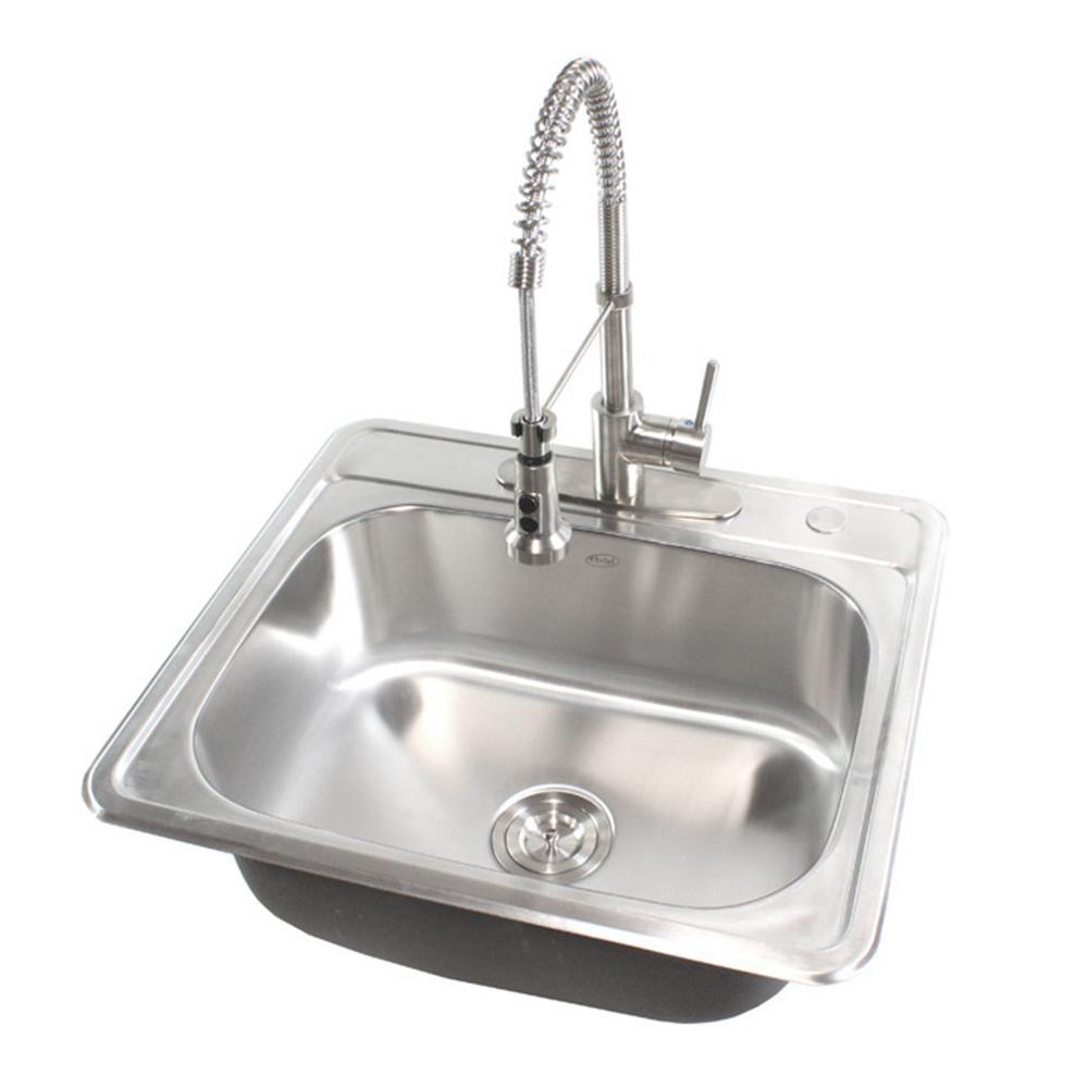 Top Mount Drop-In Stainless Steel 18-Gauge 25 in. x 22 in. x 9 in. Deep 4-Faucet Holes Single Bowl Kitchen Sink