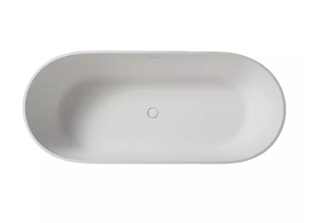 69 in. Stone Resin Flatbottom Solid Surface Freestanding Double Slipper Soaking Bathtub in White with Brass Drain