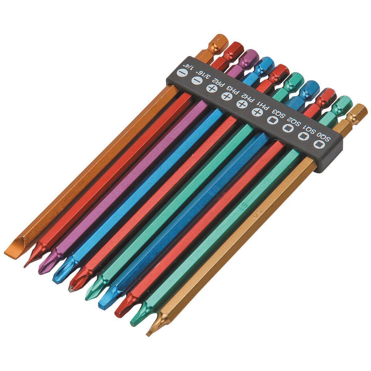 WARRIOR 6 in. Color Coded Power Bit Set, 10 Piece