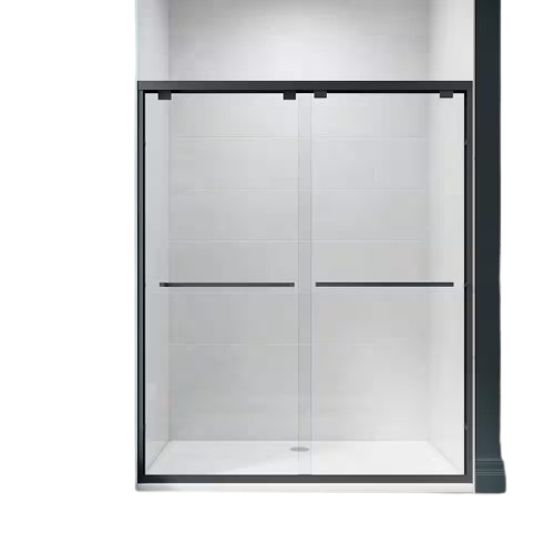 TOOLKISS 56 to 60 in. W x 76 in. H Sliding Framed Shower Door in Black Finish with Clear Glass