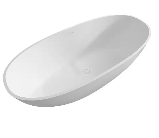 55 in. x 30 in. Stone Resin Flatbottom Solid Surface Non-Slip Freestanding Soaking Bathtub in White with Drain and Hose