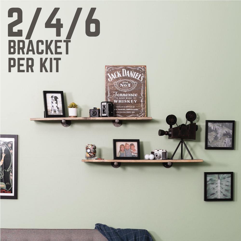 1/2 in. Black Pipe 8 in. L Wall Mounted Shelf Bracket Kit (4-Pack)