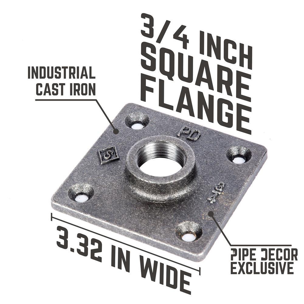 3/4 in. x 1 ft. L Black Steel Pipe Square Flange Table Leg Kit (Set of 4)