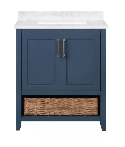 Newhall 30 in. W x 22 in. D x 34 in. H Single Sink Bath Vanity in Grayish Blue with White Engineered Marble Top