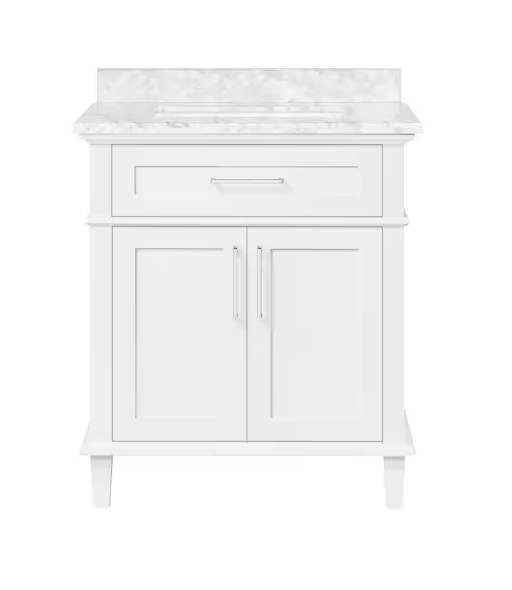 Sonoma 30 in. Single Sink Freestanding White Bath Vanity with Carrara Marble Top (Assembled)