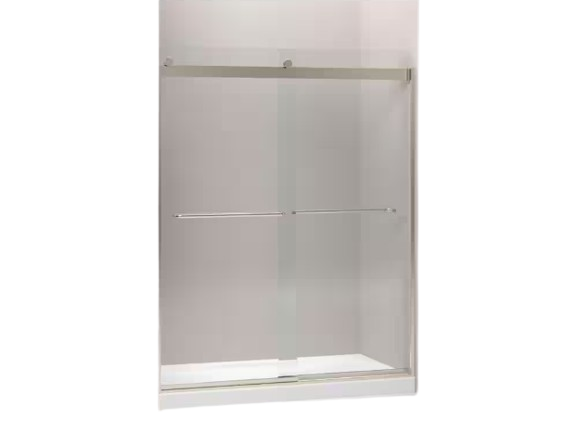 Levity 56-60 in. W x 74 in. H Frameless Sliding Shower Door in Bronze finish with Towel Bar