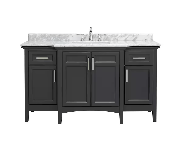 Sassy 60 in. W x 22 in. D x 34 in. H Single Sink Bath Vanity in Dark Charcoal with Carrara Marble Top