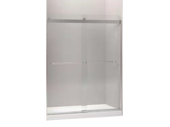 Levity 44-48 in.W x 74 in. H Semi-Frameless Sliding Shower Door in Silver with Towel Bar