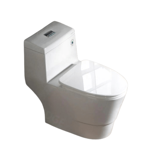 1-Piece 1.28 GPF Dual Flush Elongated Toilet in White with Chrome Button