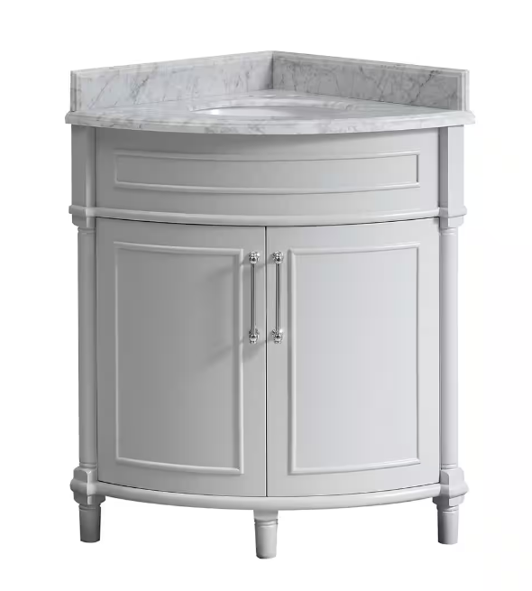 Aberdeen 32 in. Single Sink Freestanding Corner Dove Gray Bath Vanity with Carrara Marble Top (Assembled)