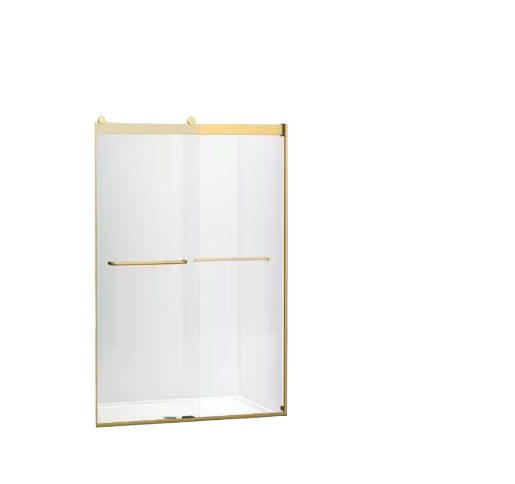Levity 44-48 in.W x 74 in. H Sliding Frameless Shower Door in Vibrant Brushed Moderne Brass with Clear Glass