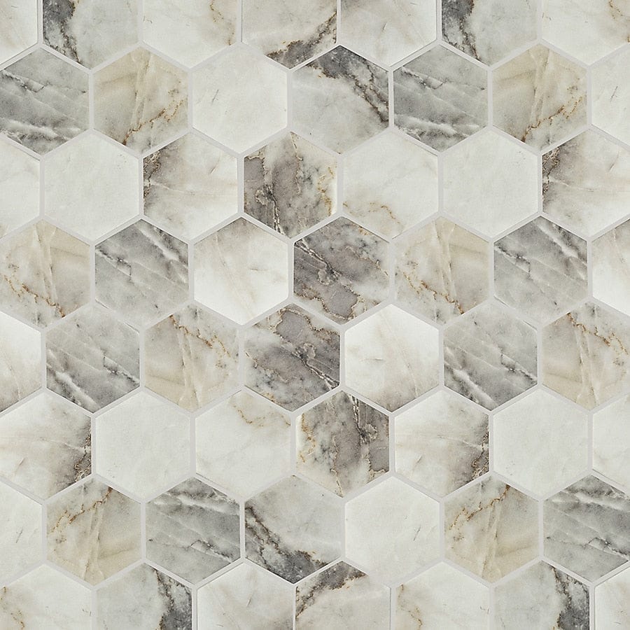 Elida Ceramica Stoneridge Hex White Gray 10-in x 12-in Matte Recycled Glass Hexagon Patterned Floor and Wall Tile (0.851-sq. ft/ Piece)