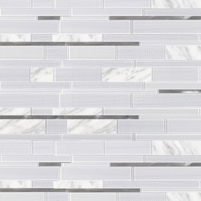 Peel&Stick Tile Polar Lights White 12-in x 13-in Glossy Glass; Metal; Stone Marble Linear Marble Look Peel and Stick Wall Tile (0.998-sq. ft/ Piece)