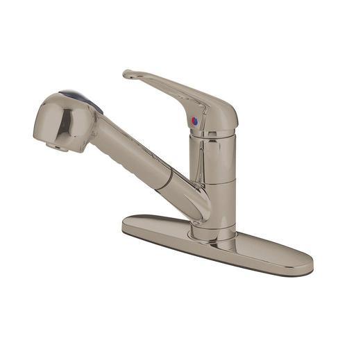 Elements of Design Daytona Brushed Nickel 1-Handle Deck-Mount Pull-Out Handle Kitchen Faucet (Deck Plate Included)