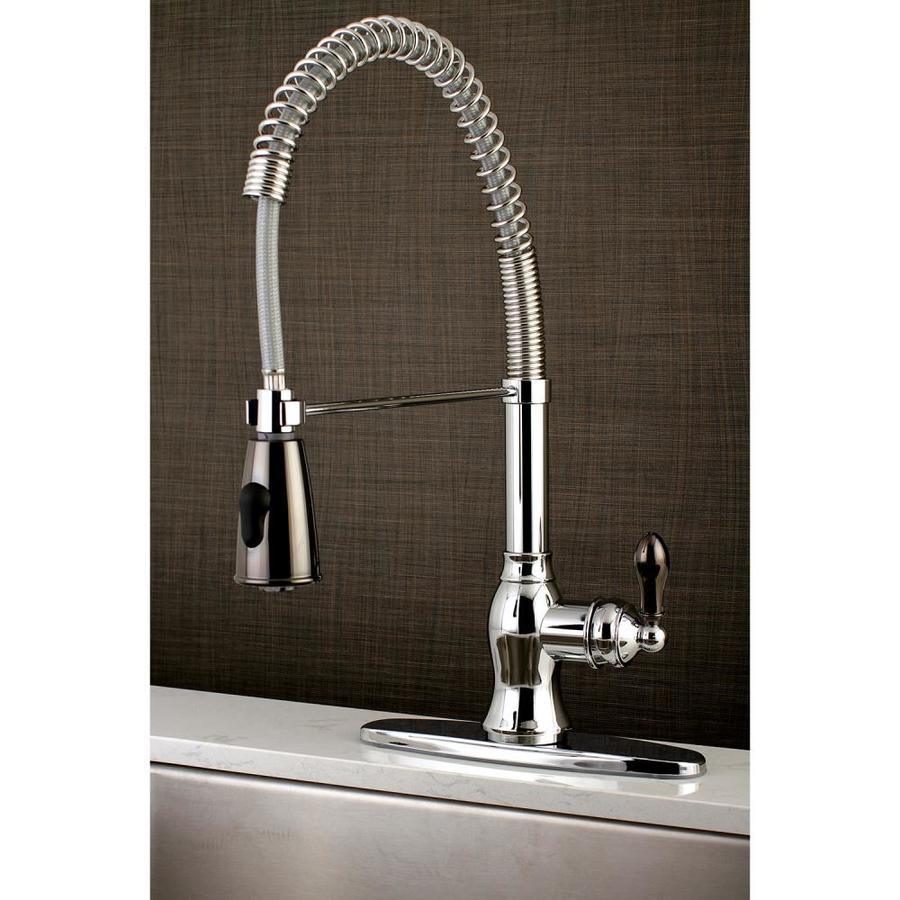 Kingston Brass Kaiser Polished Chrome/Black Stainless Steel 1-Handle Deck-Mount Pre-rinse Handle Kitchen Faucet (Deck Plate Included)