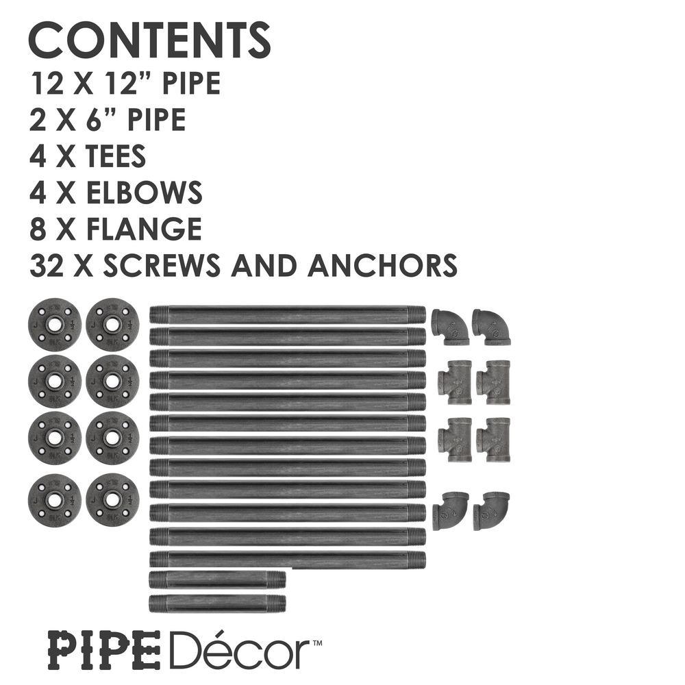 1/2 in. x 11.75 in. D x 35 in. H Black Steel Pipe Wall Mounted 3-Tier Shelf Kit