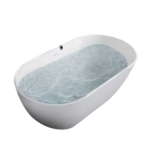 Moray 59 in. x 30 in. Solid Surface Stone Resin Flatbottom Freestanding Double Slipper Soaking Bathtub in Matte White