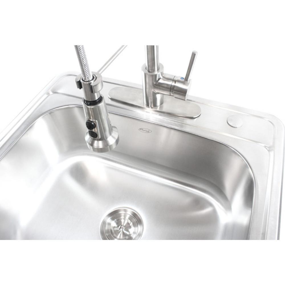 Top Mount Drop-In Stainless Steel 18-Gauge 25 in. x 22 in. x 9 in. Deep 4-Faucet Holes Single Bowl Kitchen Sink