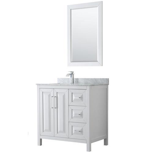 Wyndham Collection Daria 36-in White Single Sink Bathroom Vanity with White Carrara Marble Natural Marble Top (Mirror Included)