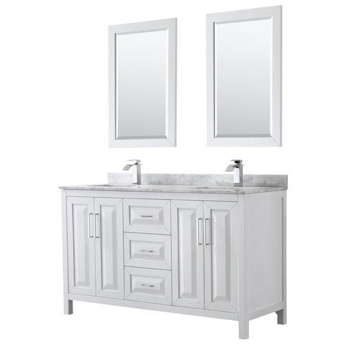 Wyndham Collection Daria 60-in White Double Sink Bathroom Vanity with White Carrara Marble Natural Marble Top (Mirror Included)