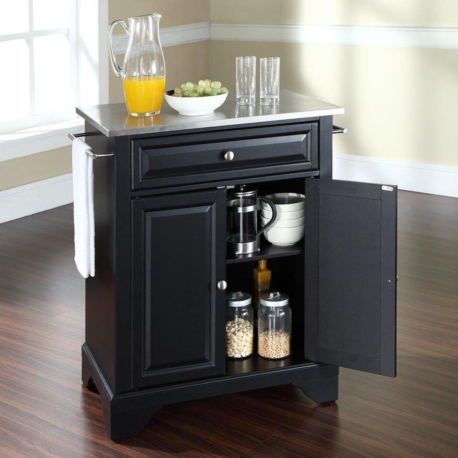 Crosley Furniture Black Composite Base with Stainless Steel Metal Top Kitchen Island (18-in x 28-in x 36-in)