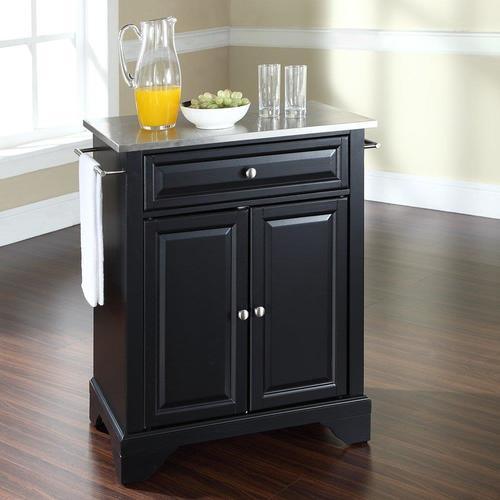 Crosley Furniture Black Composite Base with Stainless Steel Metal Top Kitchen Island (18-in x 28-in x 36-in)