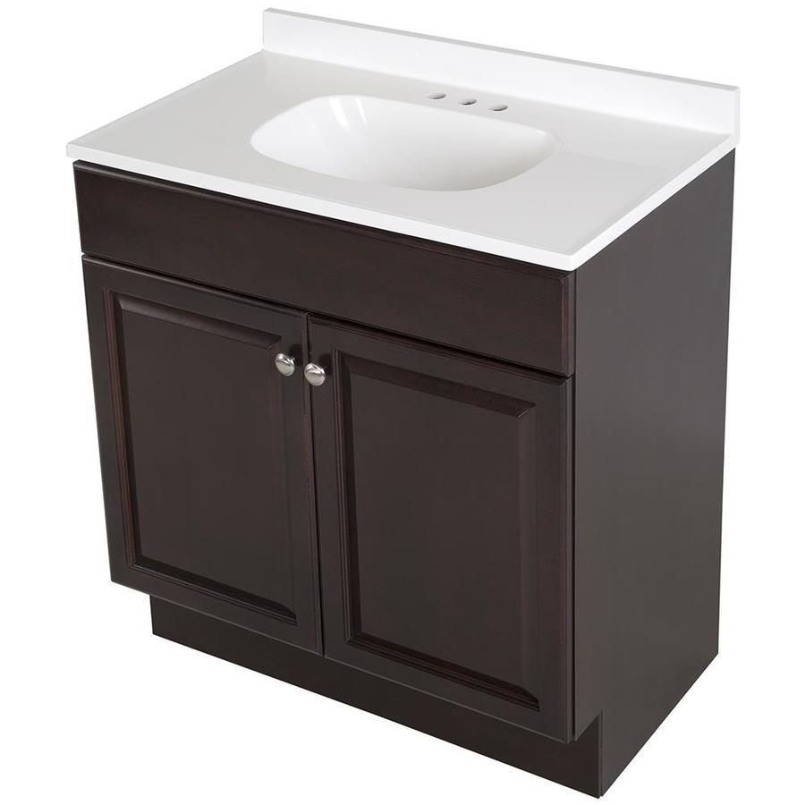 Project Source 30-in Java Single Sink Bathroom Vanity with White Cultured Marble Top