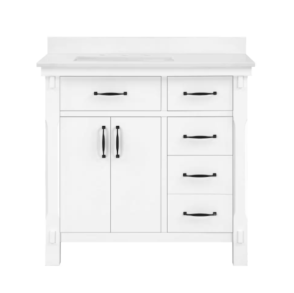 Bellington 36 in. W x 22 in. D x 34 in. H Single Sink Bath Vanity in White with White Engineered Stone Top