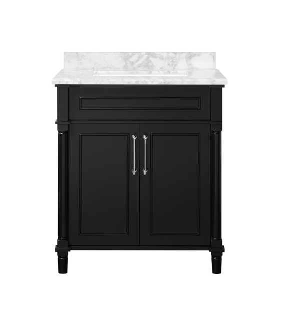 Aberdeen 30 in. Single Sink Freestanding Black Bath Vanity with Carrara Marble Top (Assembled)