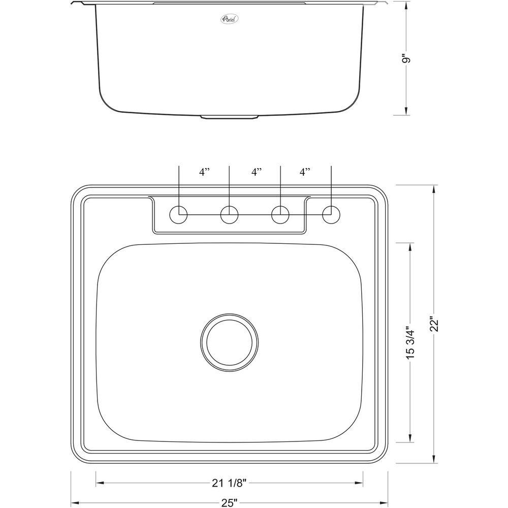 Top Mount Drop-In Stainless Steel 18-Gauge 25 in. x 22 in. x 9 in. Deep 4-Faucet Holes Single Bowl Kitchen Sink